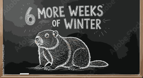 Chalkboard Illustration of Groundhog Predicting Winter.