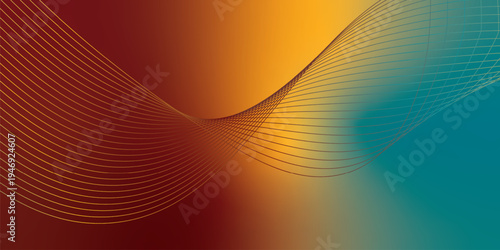 Glowing marron, yeallow, and LightSeaGreen flowing ribbons sweeping through a dark mysterious background scattered with tiny sparkling particles, futuristic digital tech style, vector illustration.