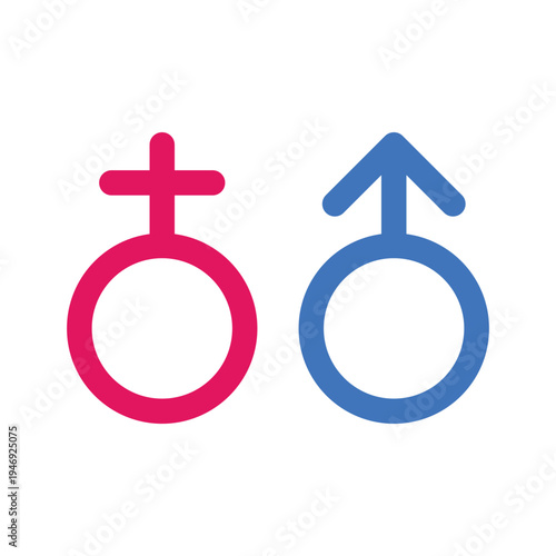 Male and female sign icon isolated on white background. pink and blue symbol. genders, heterosexual,he, she, relationship. vector illustration