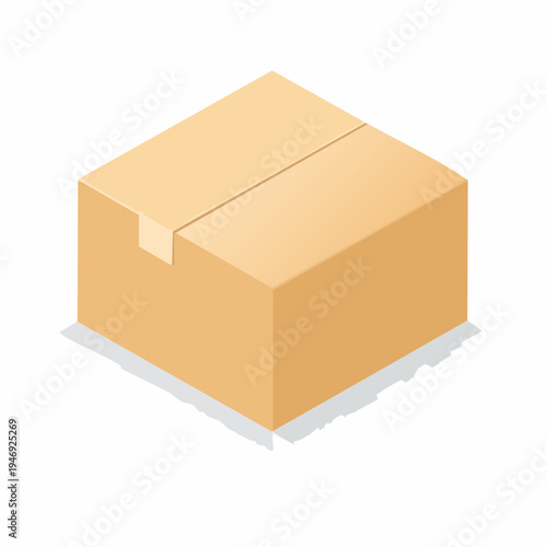 Isometric illustration of a sealed cardboard delivery box, ready for shipping or storage, isolated on a white background