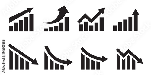 Business success growth arrow icon vector isolated on white background. Business graph with arrow. Vector growing graph icon. Growing bar graph icon. Growth vector diagram with arrow going up