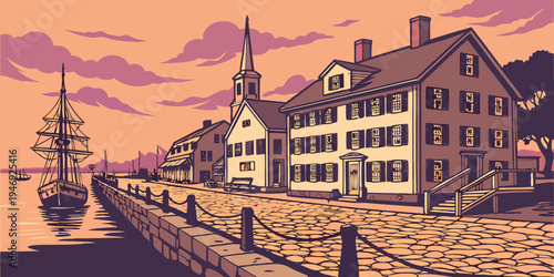 USA, US, U.S, United States - Salem Harbor Sunset – Colonial New England Village, Historic Maritime Heritage, and Scenic Waterfront Panorama in the United States