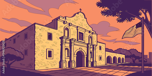 USA, US, U.S, United States - The Alamo Sunset – Historic Texas Mission, Independence Landmark, and Warm Cultural Panorama in the United States