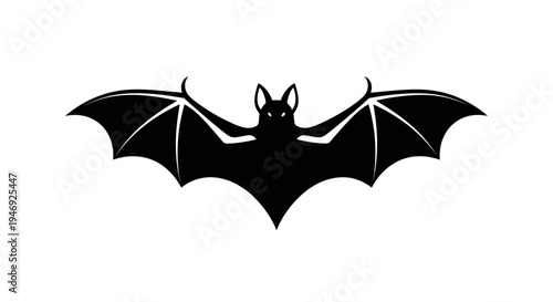 Black silhouette of a flying bat with outstretched wings against a white background.
