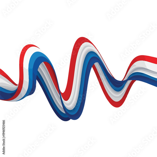 Red White Blue Ribbon Striped Wave Pattern.