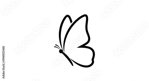 A simple black outline drawing of a butterfly with its wings partially open, viewed from the side, against a plain white background.