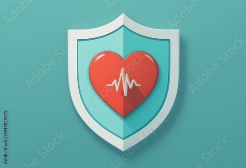 Heart Health Shield Design with Pulse Line and Protective Symbol