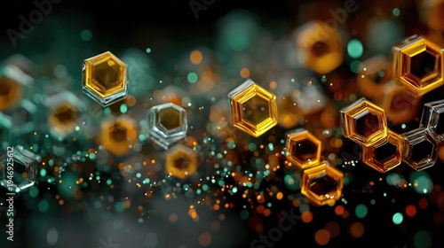 Abstract Hexagonal Shapes with Colorful Bokeh Effect in Futuristic Background