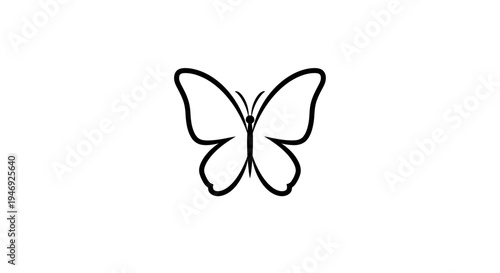 A simple black outline drawing of a butterfly with its wings spread on a white background.
