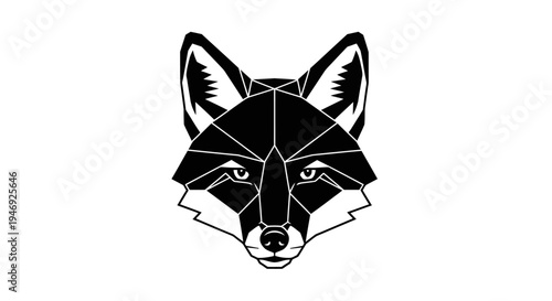 A striking black and white geometric illustration of a fox head, featuring sharp lines and a modern, abstract design.