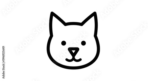 A minimalist black outline drawing of a cat's head with pointed ears, eyes, nose, and mouth on a white background.