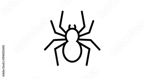 A simple black outline drawing of a spider with eight legs and a segmented body on a white background, depicted in a minimalist icon style.