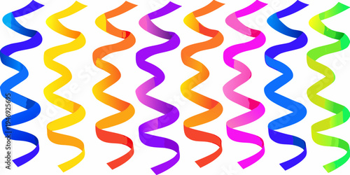 Colorful wavy ribbons arranged vertically against a white background