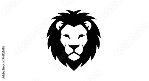 A striking black and white minimalist illustration of a lion's head, featuring a powerful and majestic face with a full, stylized mane, set against a clean white background.