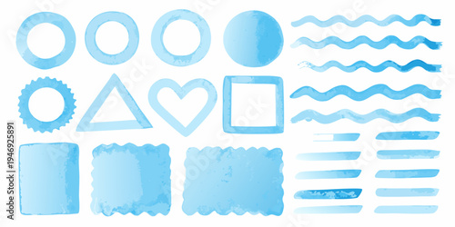 Collection of abstract light blue watercolor shapes and brushstrokes
