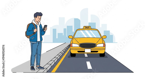 Man hailing yellow taxi cab.