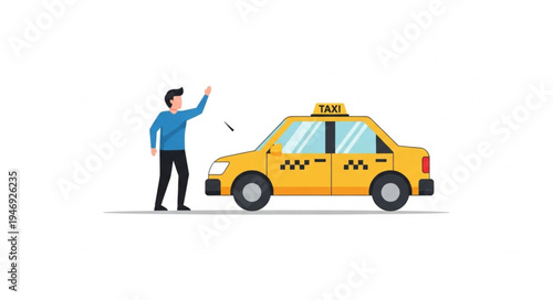 Man Hailing Yellow Taxi Cab.