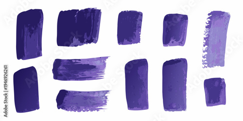 Abstract brushstrokes in shades of deep purple on a white background