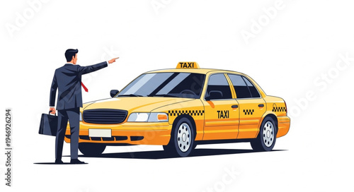 Man Hailing Yellow Taxi Cab.
