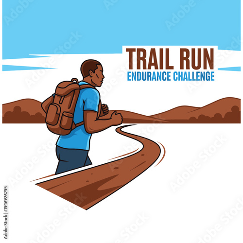 Energetic Runner Embarking On a Rugged Trail Run, Endurance Challenge Against Nature's Backdrop