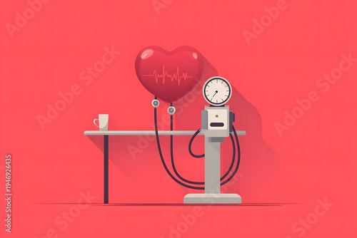 Creative Illustration of Blood Pressure Monitor with Heart Balloon