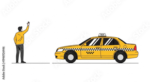 Man Hailing Yellow Taxi Cab.