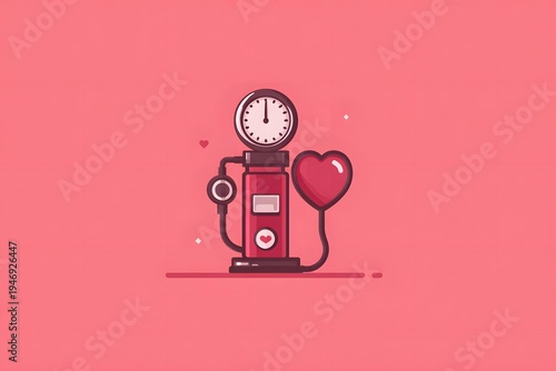 Vintage Style Fuel Pump with Heart Symbol on Pink Background