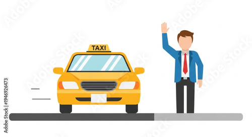 Man Hailing Yellow Taxi Cab.