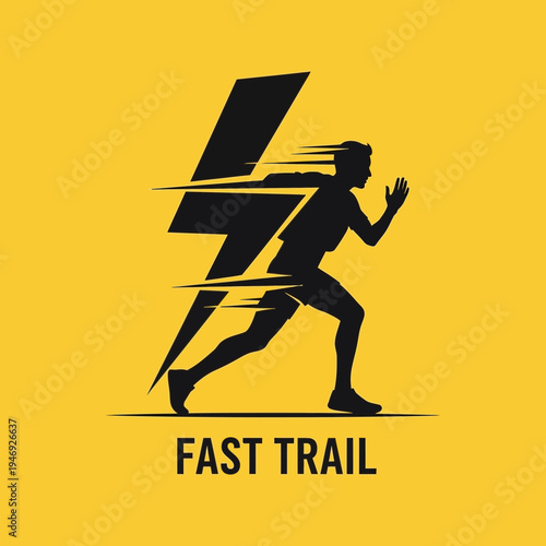 Energetic Runner Silhouette With Lightning Bolt And Dynamic Speed Trail Design Concept