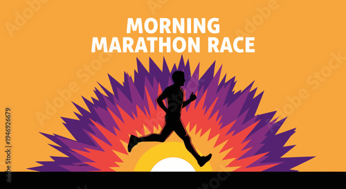 Energetic Runner Silhouetted During Sunrise Representing A Morning Marathon Race Event