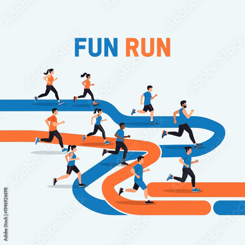 Energetic Runners Embark On a Dynamic Fun Run, Showcasing Competition and Camaraderie