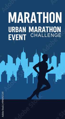 Energetic Silhouette Of Runner Participating In a Metropolitan Marathon Event Challenge