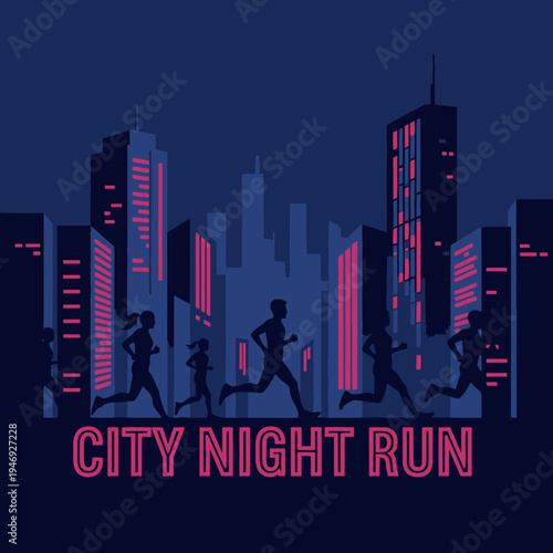 Energetic Runners Silhouetted During Evening City Run Illustrating Fitness and Urban Lifestyle