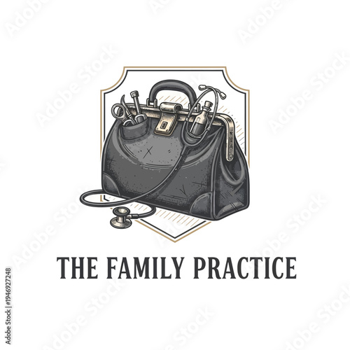 Doctor Bag Illustration with Stethoscope and Traditional Medical Instruments