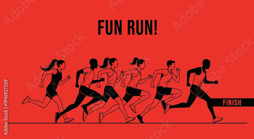 Energetic Runners Sprinting Towards The Finish Line In A Fun Marathon Competition