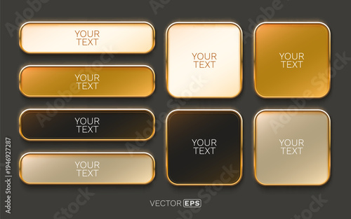 Golden buttons and banners with metallic frames.