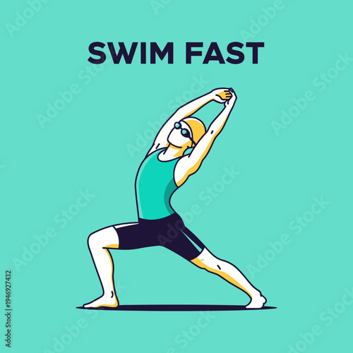 Energetic Swimmer Stretching in Preparation for a Powerful and Swift Competitive Swim