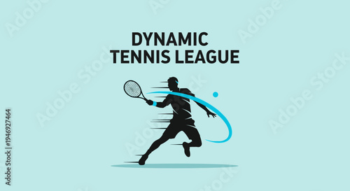 Energetic Tennis Player Silhouette Action With Dynamic Stroke in Turquoise Background