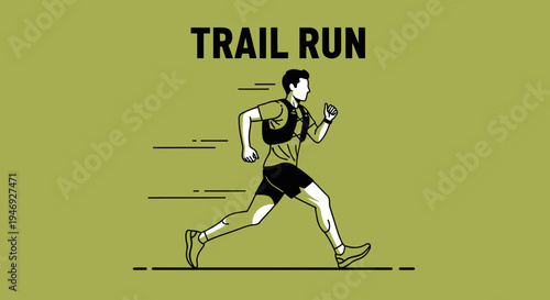 Energetic Silhouette Of Runner Demonstrating Trail Run On Green Background