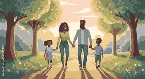 Family Walking Hand in Hand Together.