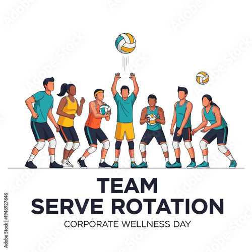 Energetic Volleyball Players Engage in Strategic Team Serve Rotation During Corporate Wellness