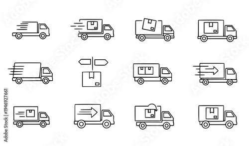 Delivery truck line icons fast shipping logistics vector collection