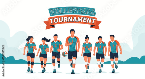 Energetic Volleyball Team Showcasing Teamwork and Enthusiasm During Competition
