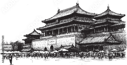 Forbidden City, China illustration on a white background. This vector illustration can be used in any size you like for advertising, logos, and other work.
