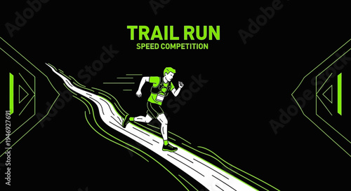 Energetic Trail Runner Speeding Down Hill During a Competition in a Modern Style