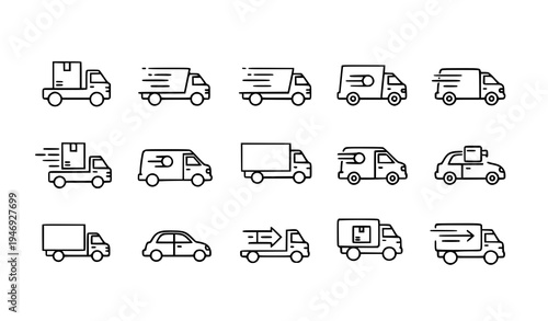 Fast shipping delivery truck icon set logistics transport vector symbols