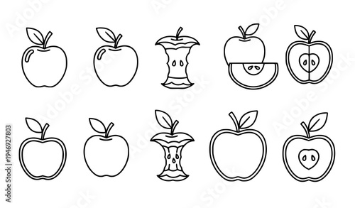 Apple fruit line icons vector collection fresh food outline symbols