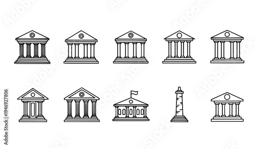 Classical bank museum university icon set thin line institution vector symbols