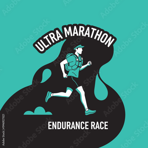 Energetic Ultra Marathon Runner Engaged In Endurance Race Against Bold Aqua Backdrop