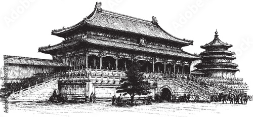 Forbidden City, China illustration on a white background. This vector illustration can be used in any size you like for advertising, logos, and other work.
